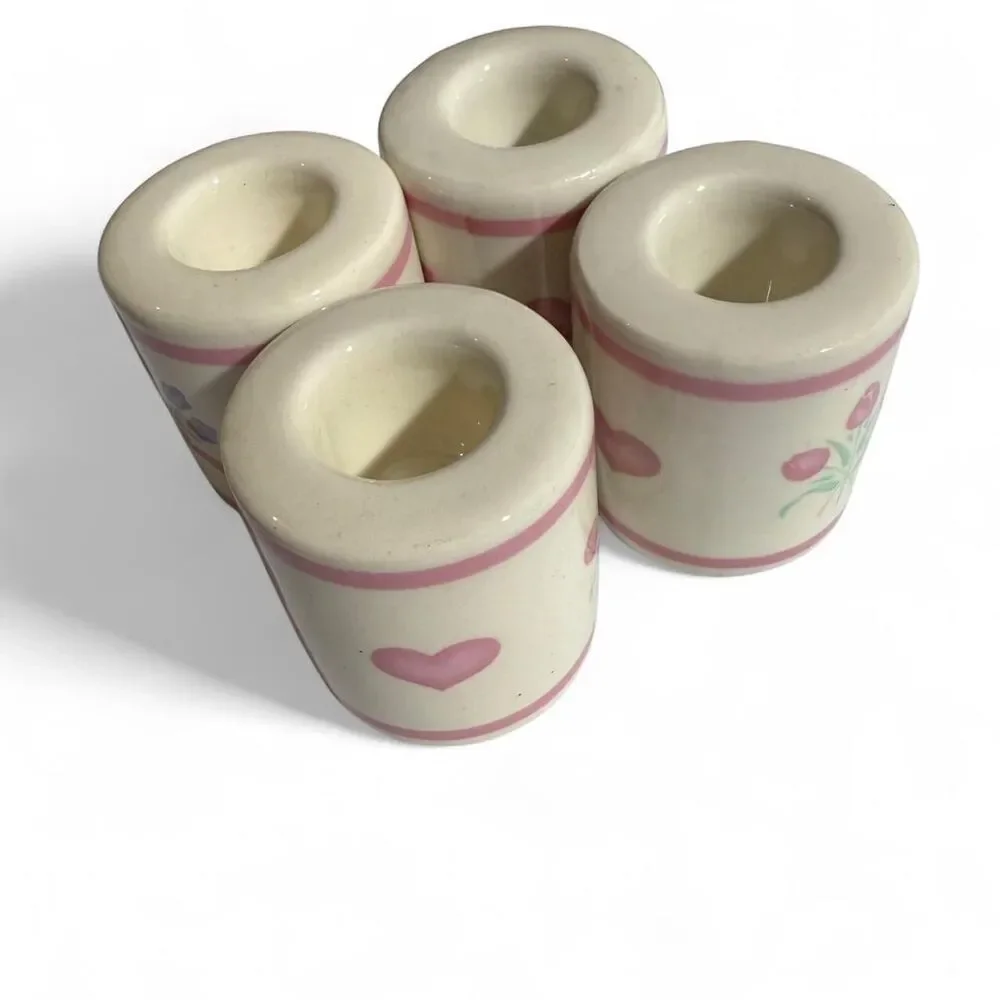 VINTAGE NEW Set of 4 pink white tulip candle holders whimsy cottagecore coquette